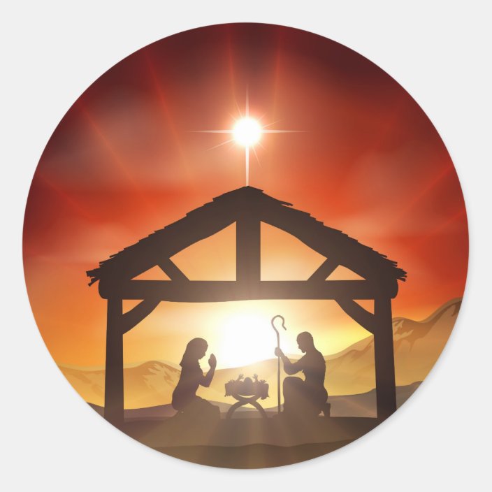 Nativity Christian Christmas Scene Classic Round Sticker  Zazzle.co.uk