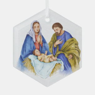 Nativity Christian Jesus Birth Glass Tree Decoration
