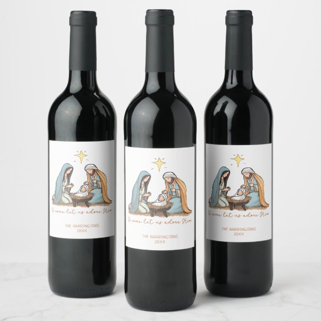 Nativity Christian Religious Christmas Wine Label (Bottles)