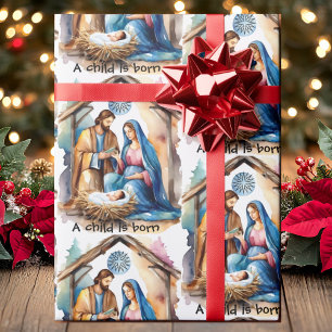 Nativity Christmas Baby Jesus, A Child Is Born Wrapping Paper