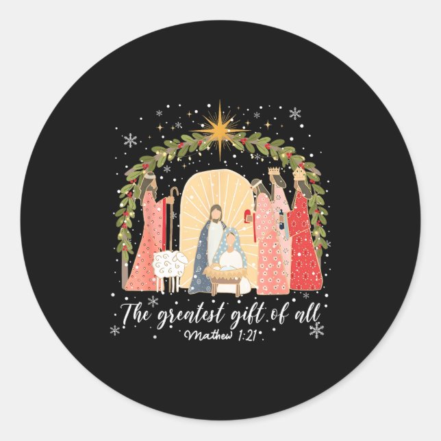 Nativity Christmas Baby Jesus Christian Greatest O Classic Round Sticker (Front)