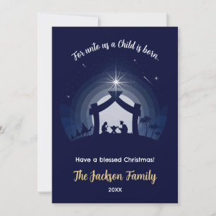 Nativity Christmas Cards Flat Holiday (Navy Blue)