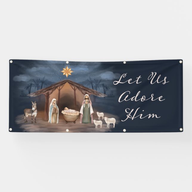 Nativity Christmas Christian Church Banner (Horizontal)