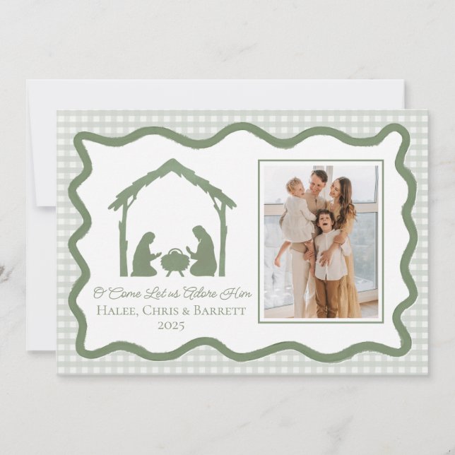 Nativity Christmas Greeting, Holiday Family Photo Card (Front)