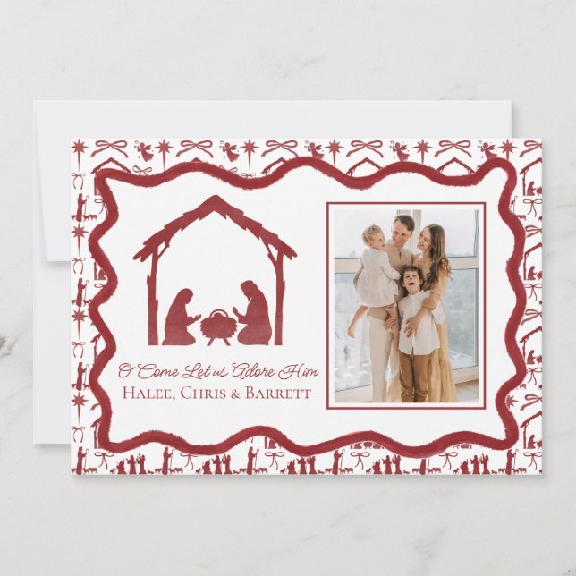 Nativity Christmas Greeting, Holiday Family Photo Card (Front)