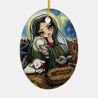 Nativity Christmas Jesus Mary Art by Hannah Lynn Ceramic Tree Decoration