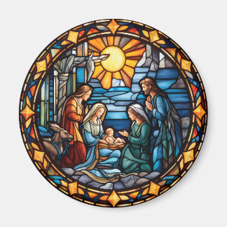 Nativity Christmas Magnet Stained Glass Style