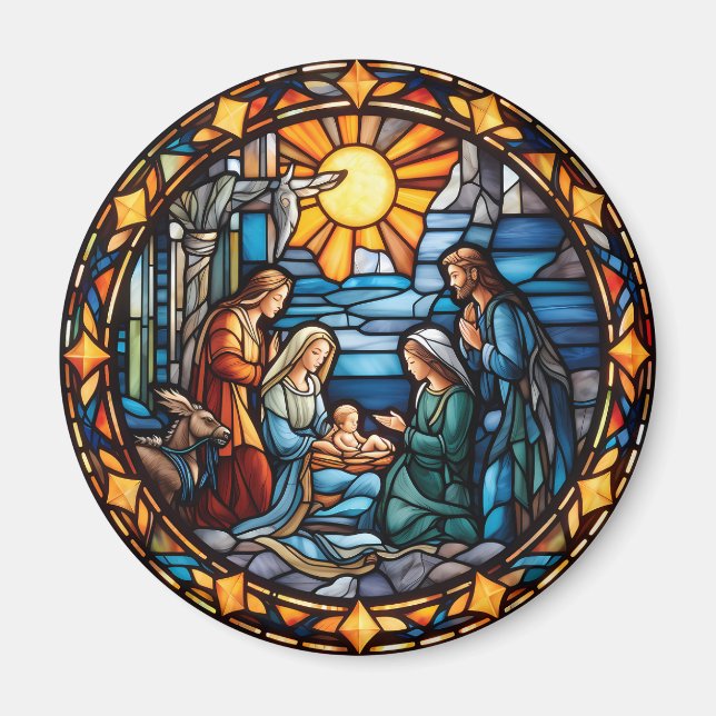 Nativity Christmas Magnet Stained Glass Style (Front)