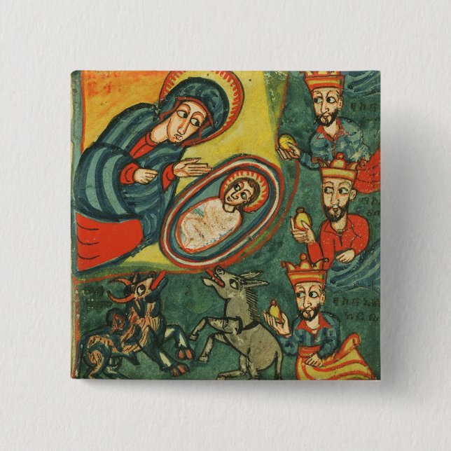 NATIVITY CHRISTMAS PARCHMENT ,ADORATION OF MAGI 15 CM SQUARE BADGE (Front)