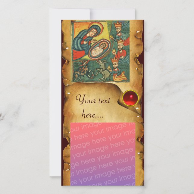NATIVITY  CHRISTMAS PARCHMENT / Adoration of Magi Holiday Card (Front)