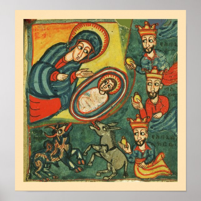 NATIVITY CHRISTMAS PARCHMENT ,ADORATION OF MAGI POSTER (Front)
