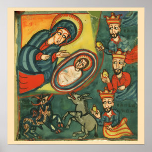 NATIVITY CHRISTMAS PARCHMENT ,ADORATION OF MAGI POSTER