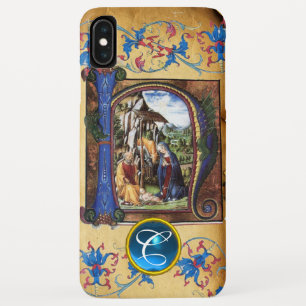NATIVITY CHRISTMAS PARCHMENT BLUE GEM MONOGRAM iPhone XS MAX CASE