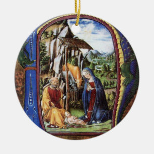NATIVITY CHRISTMAS PARCHMENT MONOGRAM CERAMIC TREE DECORATION