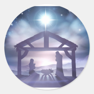 Nativity Christmas Scene Classic Round Sticker