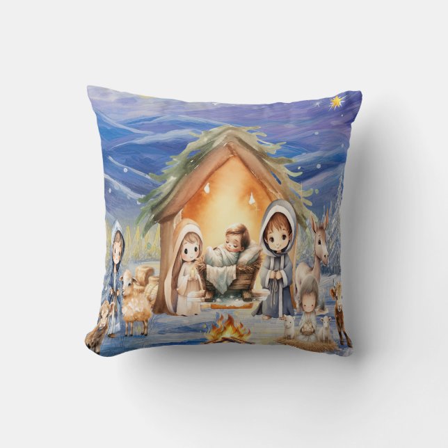 Nativity Christmas Throw Pillow (Front)