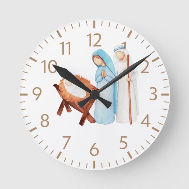 Nativity Christmas Wall Clock Home Decor holy fami (Front)