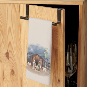 Nativity Christmas Watercolor Jesus  Tea Towel