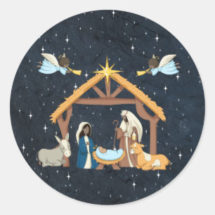 Nativity Dark Skin Tone Christmas Classic Round Sticker