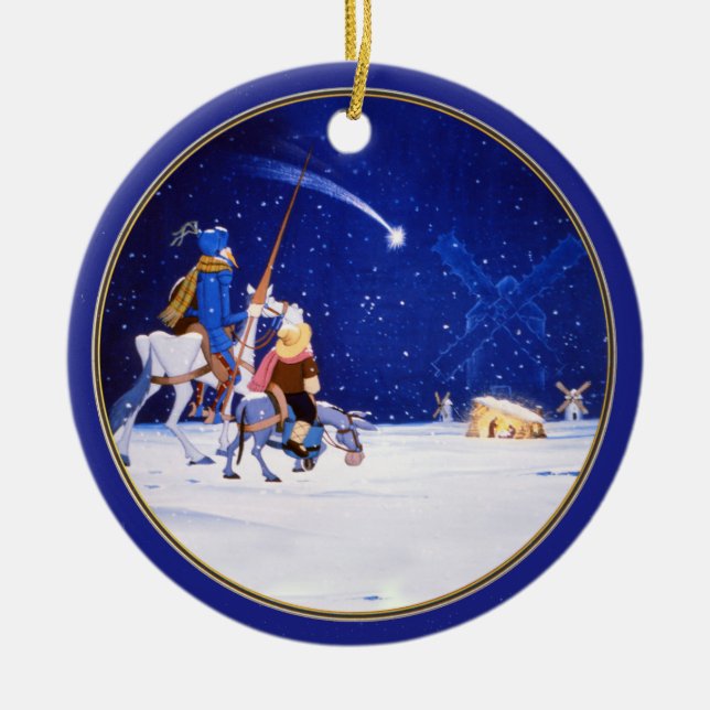Nativity & Don Quixote fantasy - by Cervantes Ceramic Tree Decoration (Front)