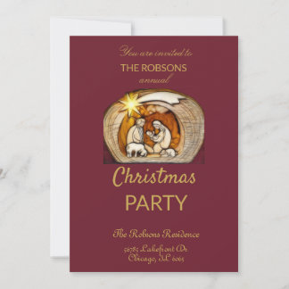 Nativity Family Christmas Party Flat Invitation