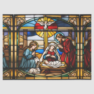 Nativity Faux Stained Glass for Decoupage Craft Ti Tissue Paper