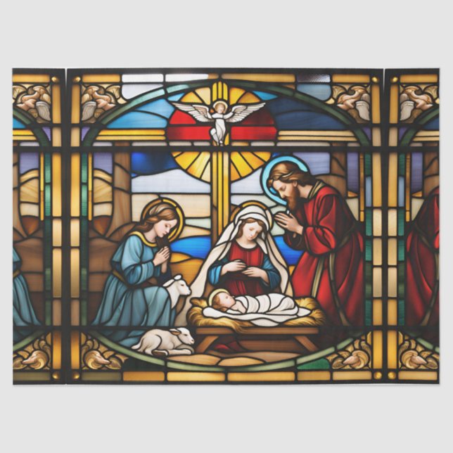 Nativity Faux Stained Glass for Decoupage Craft Ti Tissue Paper (Front)