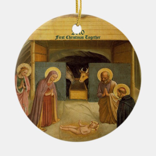 Nativity Fine Art Religious Custom Dated Ceramic Tree Decoration (Front)
