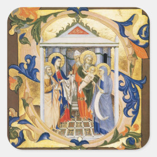 NATIVITY FLORAL CHRISTMAS PARCHMENT SQUARE STICKER