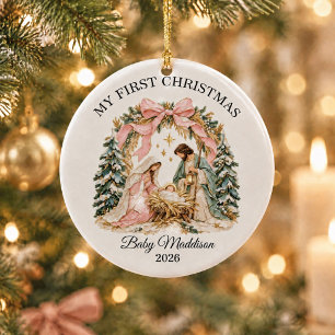 Nativity Girl Baby First Christmas Ceramic Tree Decoration