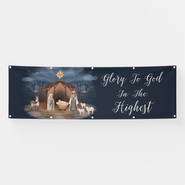 Nativity Glory To God Christmas Christian Church Banner (Horizontal)