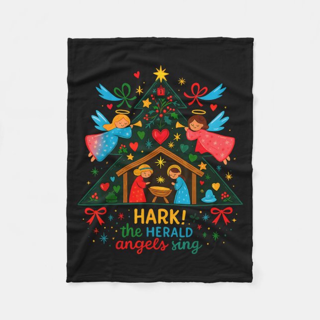 Nativity Hark The Herald Angels Sing Cute Christma Fleece Blanket (Front)