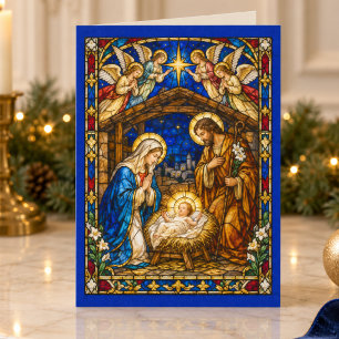 Nativity Holy Family Stained Glass  Holiday Card