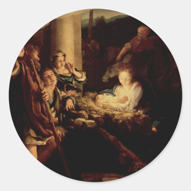 Nativity - Holy Night - Correggio - Renaissance Classic Round Sticker (Front)