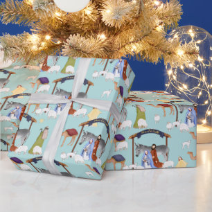 Nativity in Light Blue Wrapping Paper