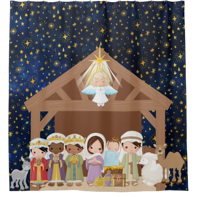 Nativity Jesus Manger Three Wise Men Shower Curtain (Front)
