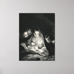 Nativity Jesus Virgin Mary Angels Black White Canvas Print