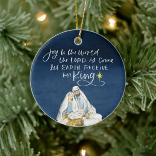 Nativity Joy Watercolor Religious Christmas Ceramic Tree Decoration
