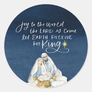 Nativity Joy Watercolor Religious Christmas Classic Round Sticker