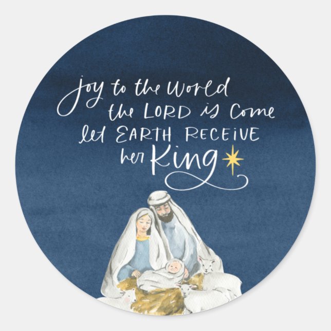 Nativity Joy Watercolor Religious Christmas Classic Round Sticker (Front)