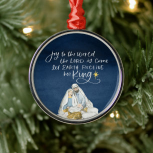 Nativity Joy Watercolor Religious Christmas Metal Tree Decoration