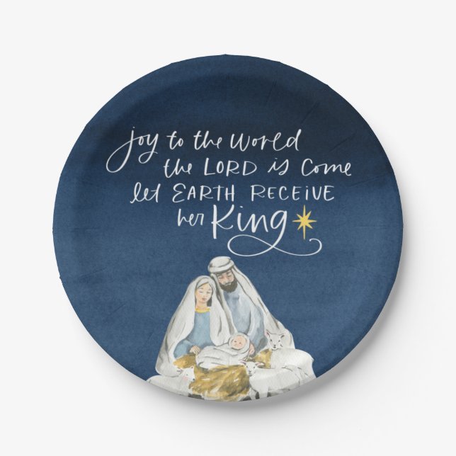 Nativity Joy Watercolor Religious Christmas Paper Plate (Front)