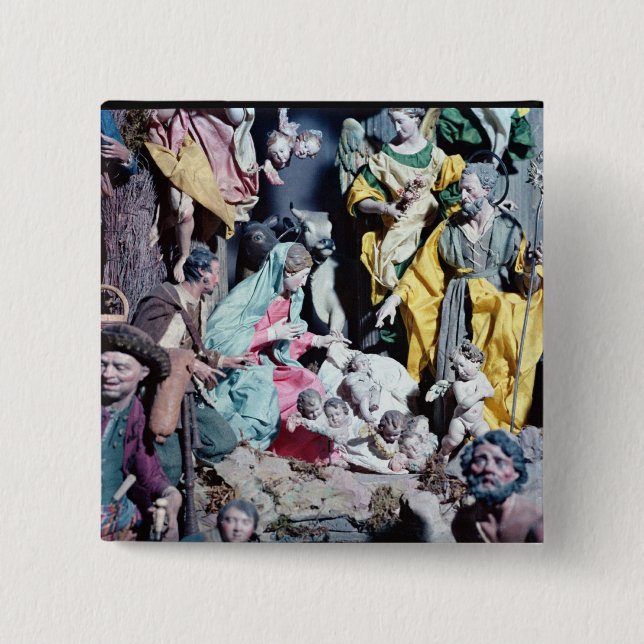 Nativity, made in Naples 15 Cm Square Badge (Front)