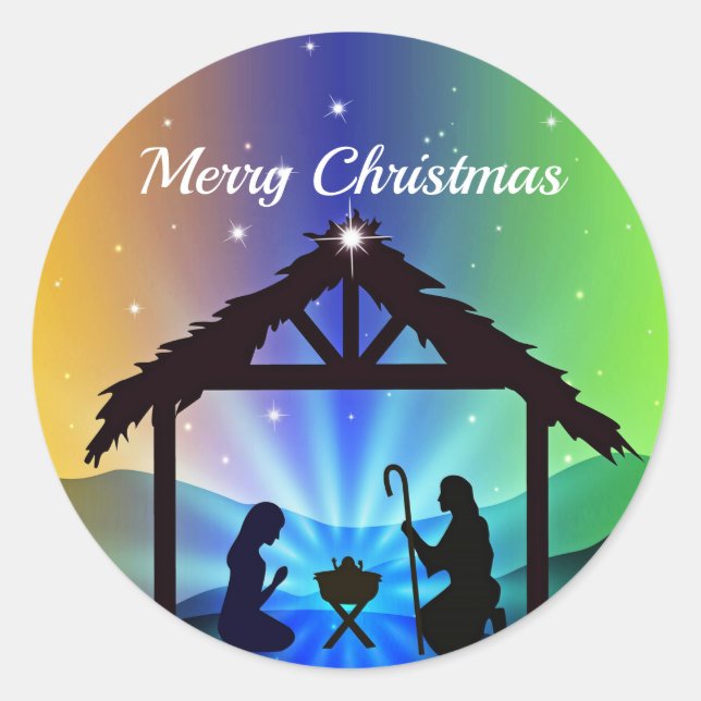 Nativity Manger Christmas Graphic Classic Round Sticker (Front)