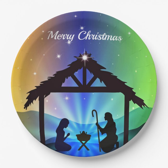 Nativity Manger Christmas Graphic Paper Plate (Front)