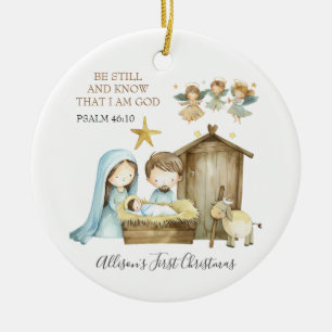 Nativity Manger Scene Bible Verse First Christmas Ceramic Tree Decoration