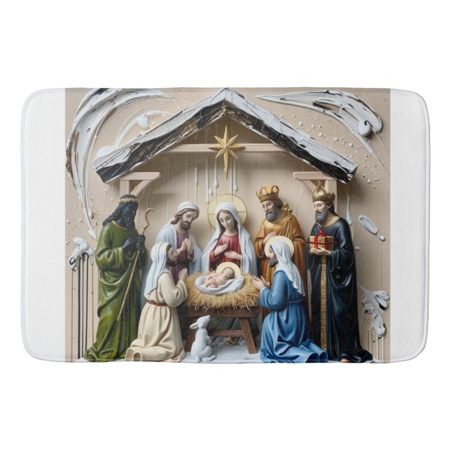 Nativity manger, tree wise men Bethlem Bath Mat (Front)