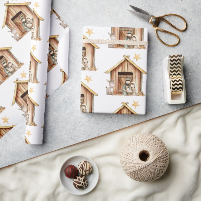 Nativity Mary Joseph Baby Jesus Stable Christmas  Wrapping Paper (Crafts)