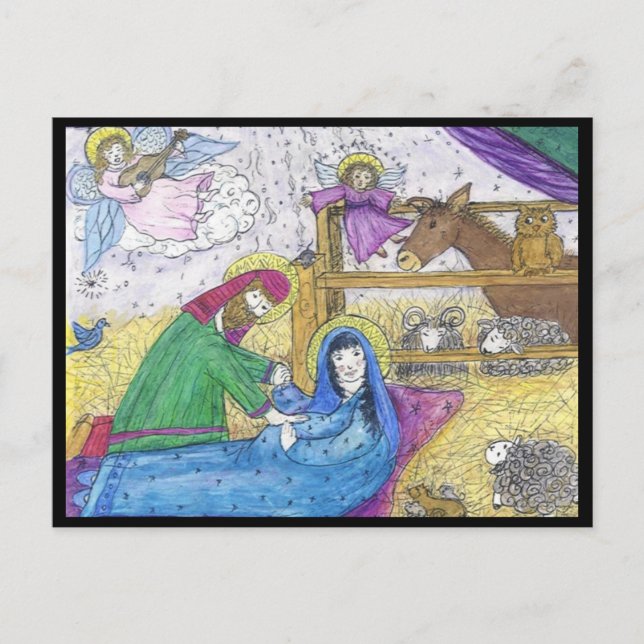 Nativity Mary Josheph Manger Angel Christmas Holiday Postcard (Front)