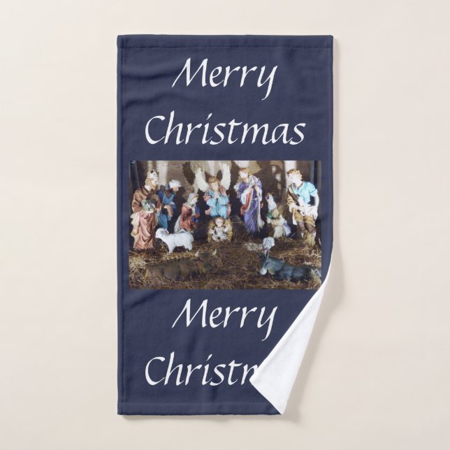 Nativity Merry Christmas Bath Towel Set (Hand Towel)